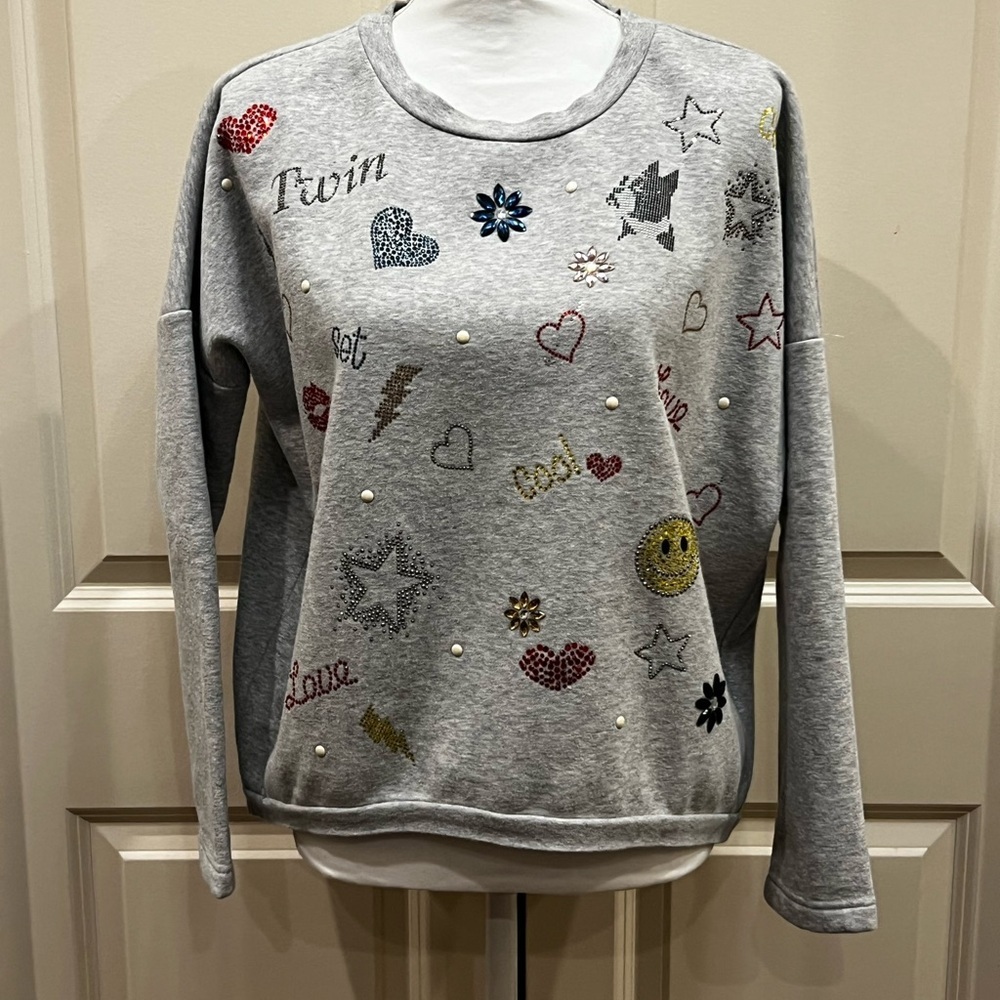 LIKE NEW!!! Twin-Set Simona Barbieri Gray Embellished Sweatshirt